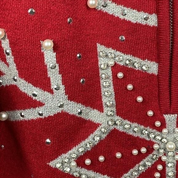 Boston Proper Embellished Snowflake Sweater Dress Rhinestone Faux Pearl Sz M - Picture 5 of 14